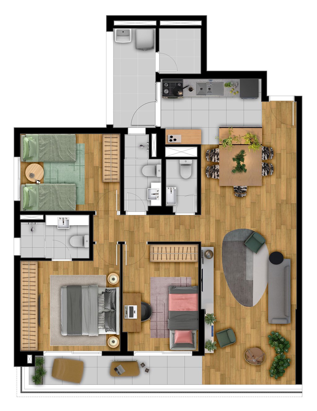 Planta 01 - 3 dorm 105 63m