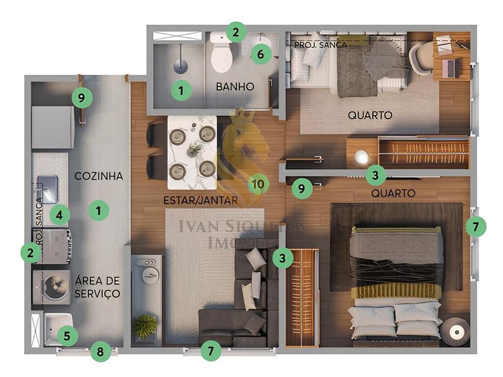 Planta 01 - 2 dorm 36,74m