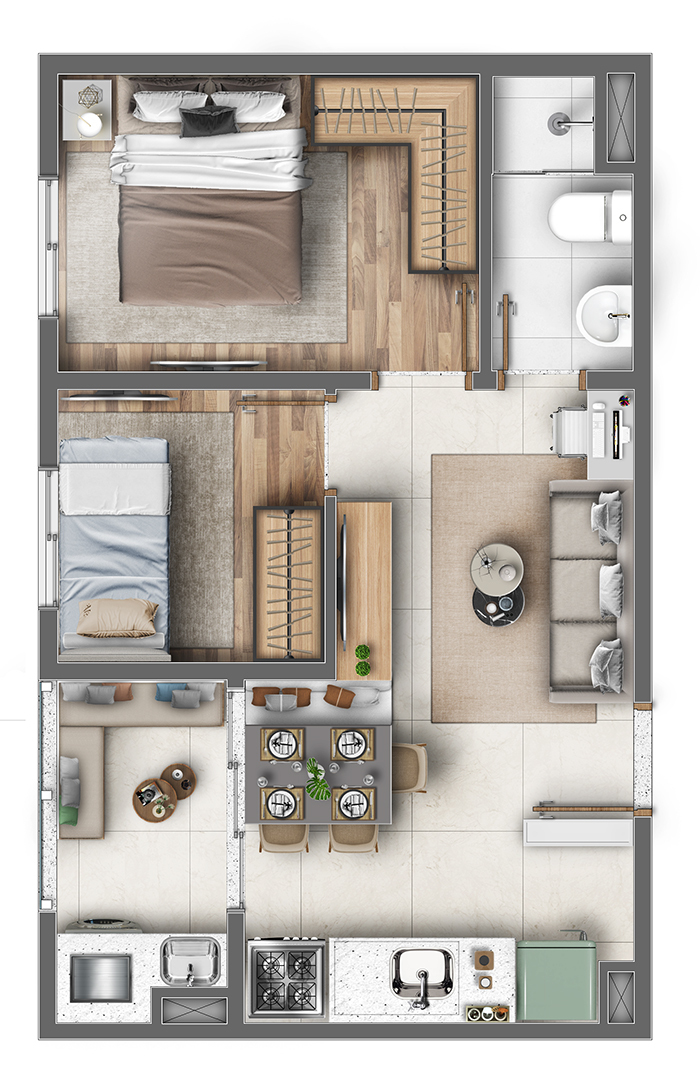 Planta 01 - 2 dorm 38 13m