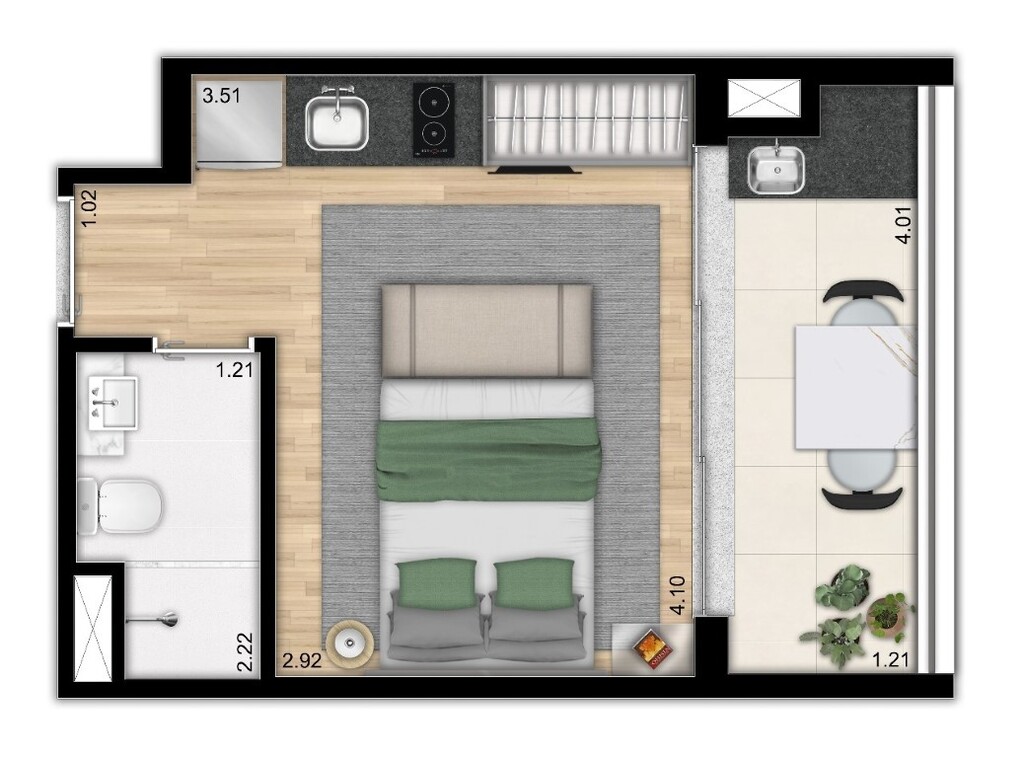 Planta 01 - 1 dorm 25 20m - studio