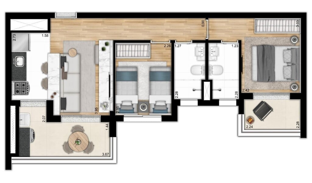 Planta 04 - 2 dorm 60 55m