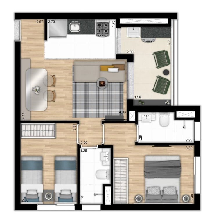 Planta 03 - 2 dorm 57 15m