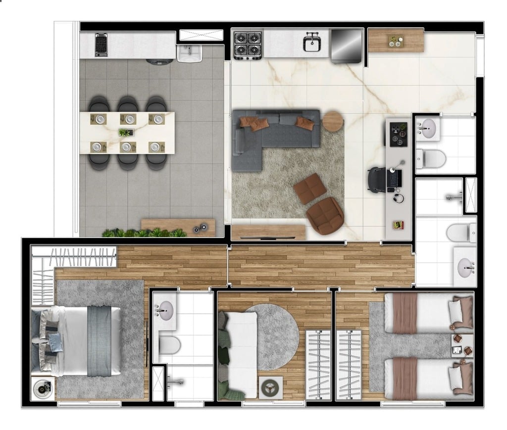 Planta 05 - 3 dorm 74m