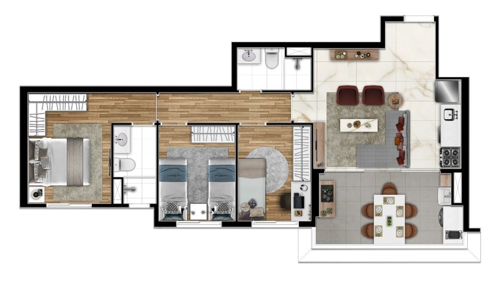 Planta 04 - 3 dorm 68m