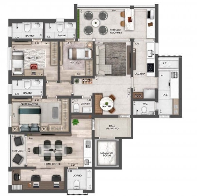 Planta 07 - 3 dorm 142m - opo 2