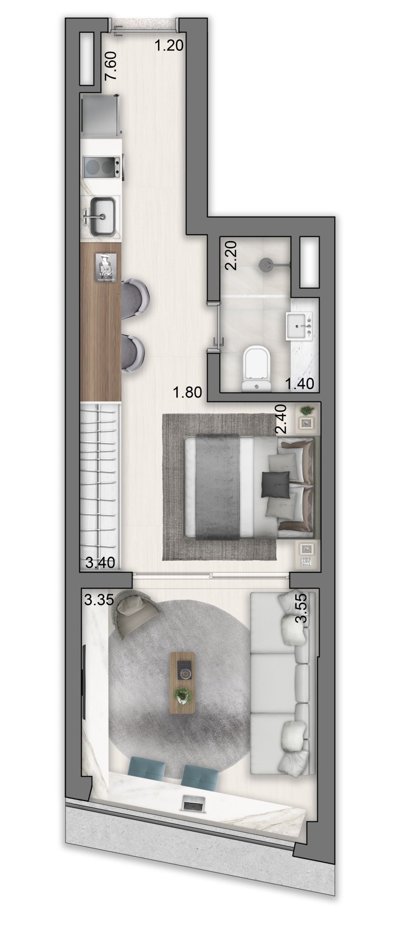 Planta 02 - 1 dorm 36m - studio