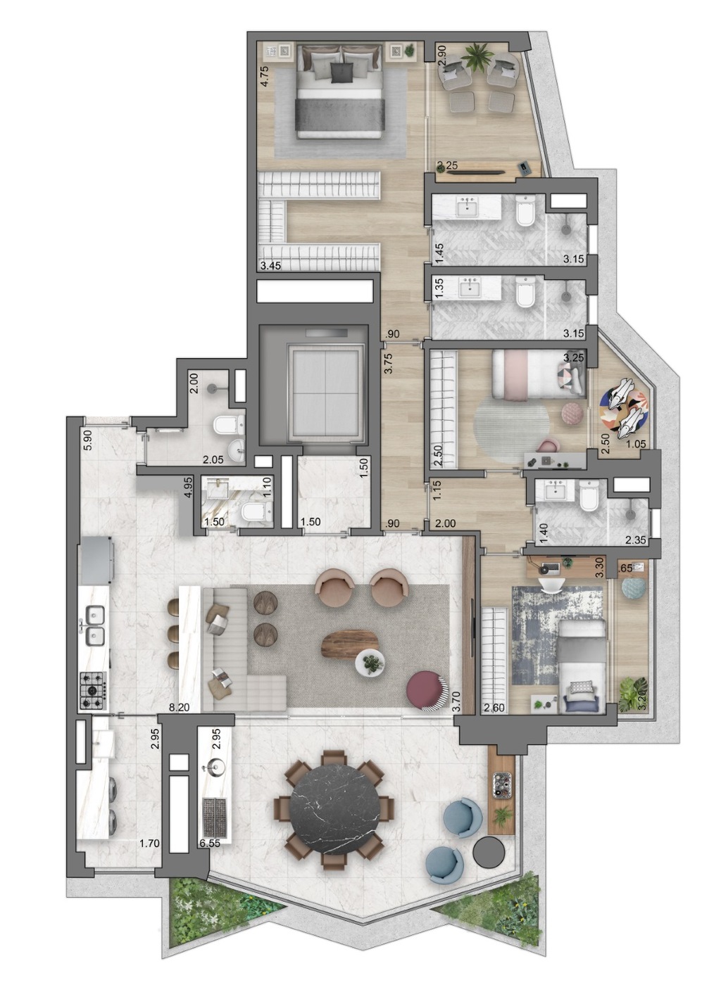 Planta 06 - 3 dorm 161m