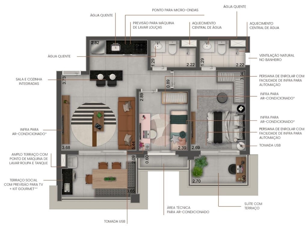 Planta 01 - 2 dorm 68m