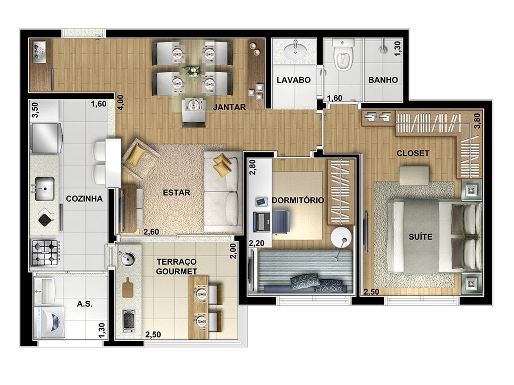 Planta 01 - 2 dorm 54m