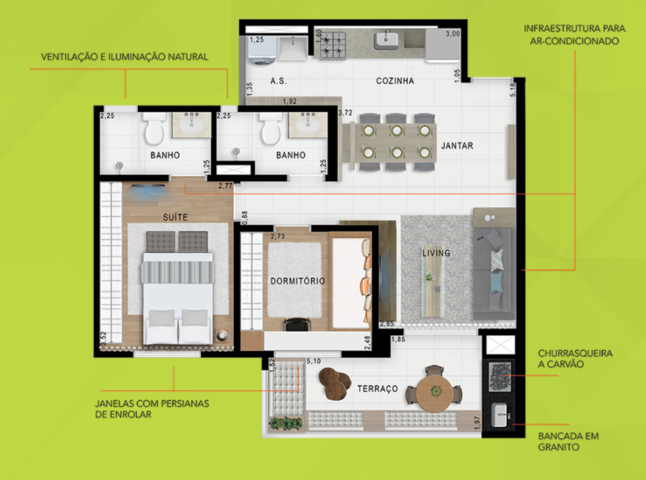 Planta 01 - 2 dorm 65m