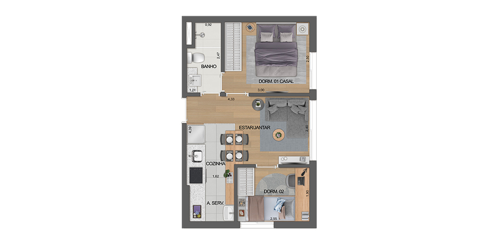 Planta 04 - 2 dorm 34m