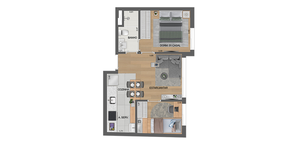 Planta 05 - 2 dorm 36m