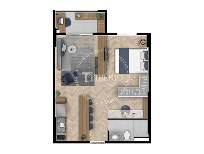 Planta 18 - 1 dorm 43,81m - studio