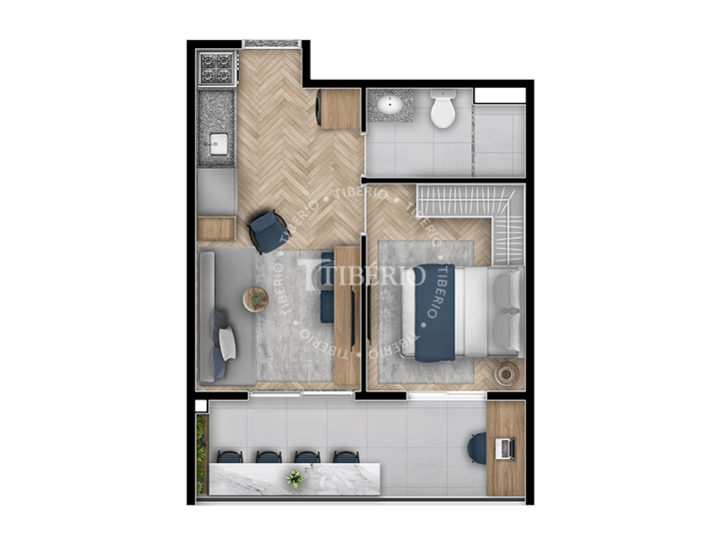 Planta 16 - 1 dorm 34,56m - studio