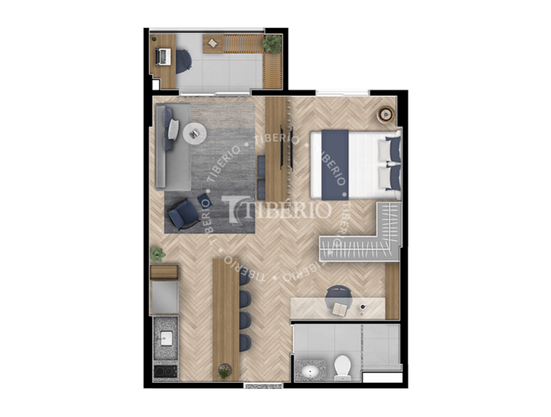 Planta 18 - 1 dorm 43,81m - studio