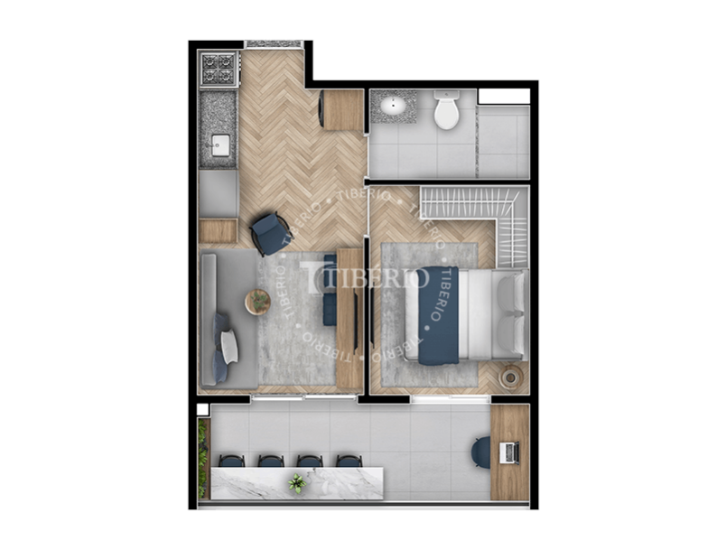 Planta 16 - 1 dorm 34,56m - studio