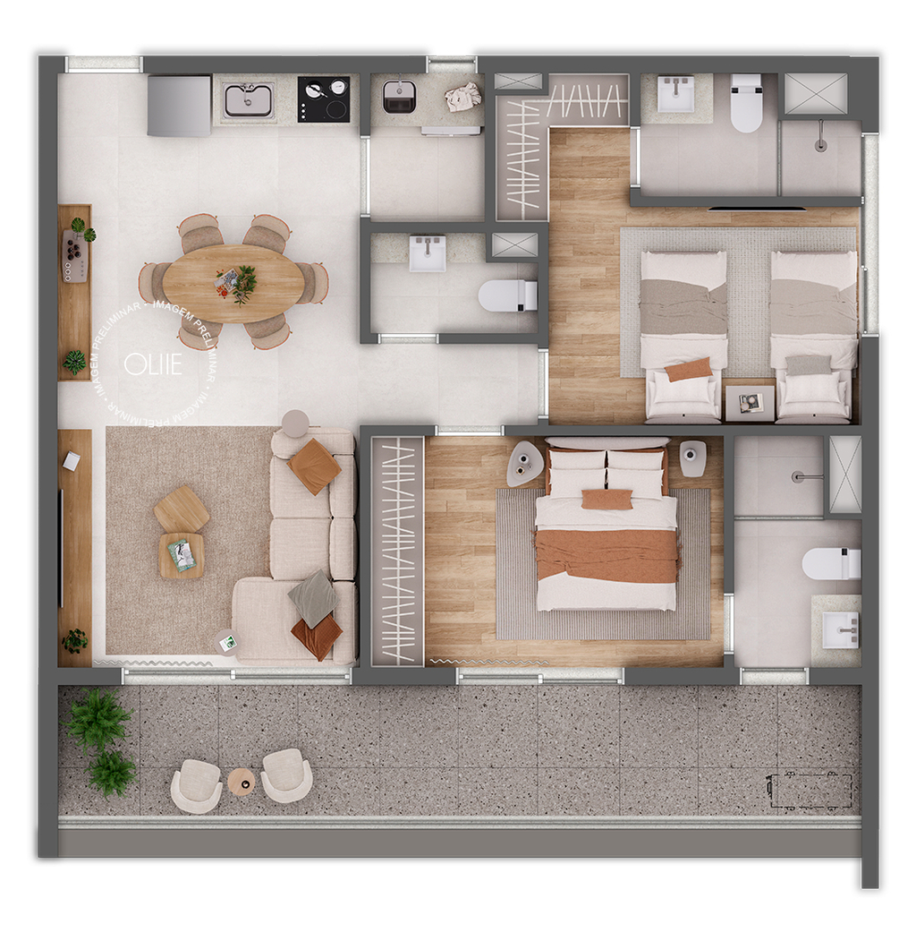 Planta 03 - 2 dorm 80m