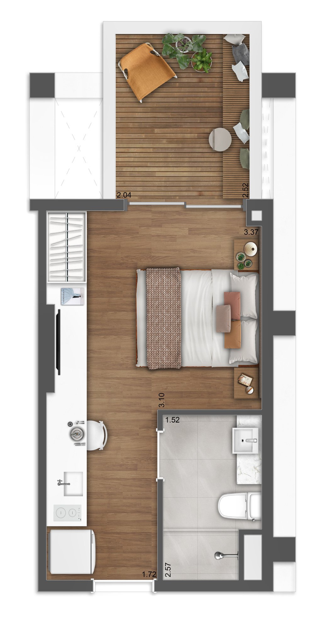 Planta 07 - 1 dorm 28m - studio