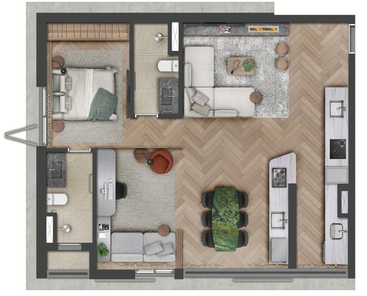 Planta 03 - 2 dorm 75m - opo