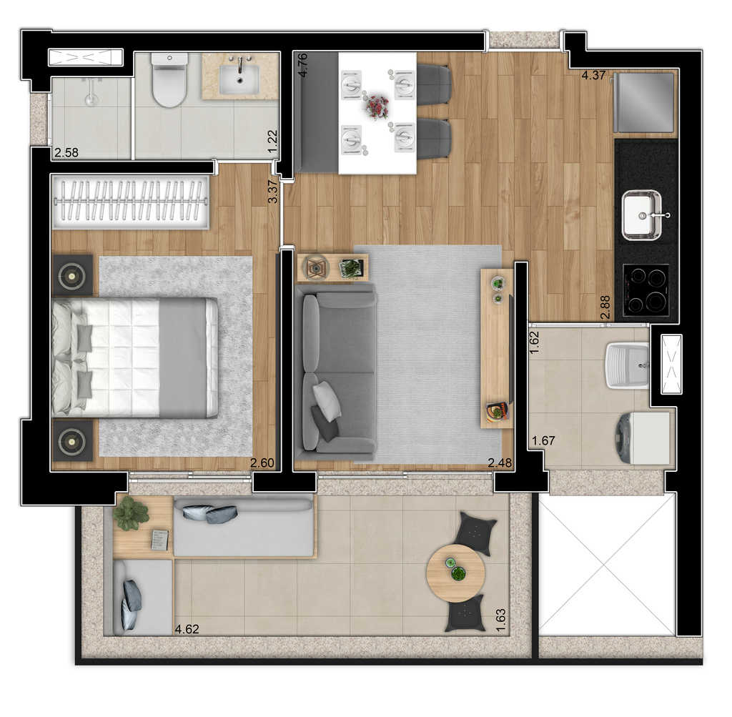 Planta 01 - 1 dorm 48m