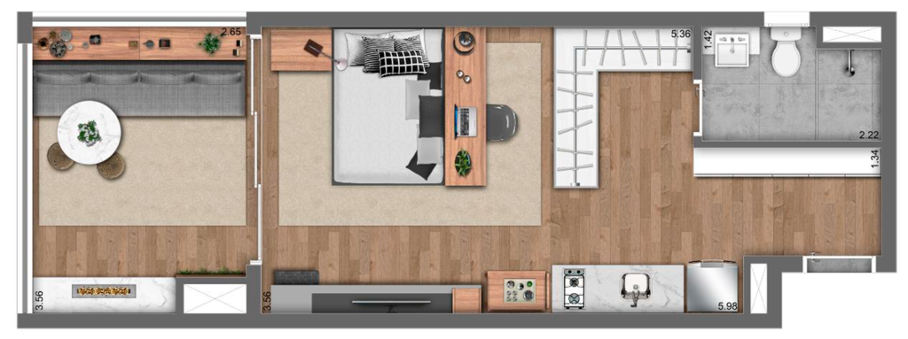 Planta 06 - 1 dorm 40m - studio
