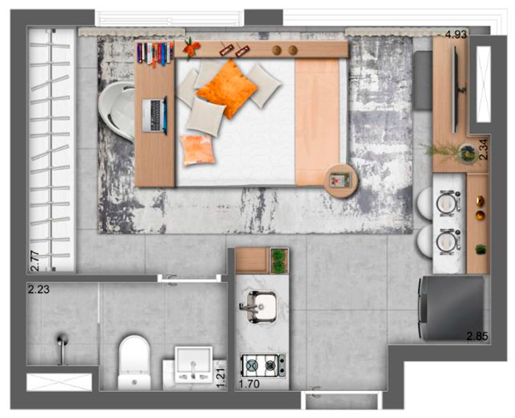 Planta 03 - 1 dorm 26m - studio