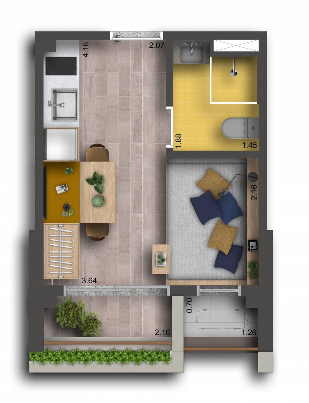 Planta 02 - 1 dorm 21m - studio