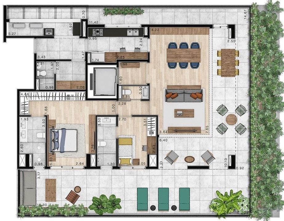 Planta 09 - 2 dorm 277m - garden