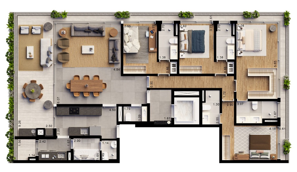 Planta 01 - 4 dorm 205m