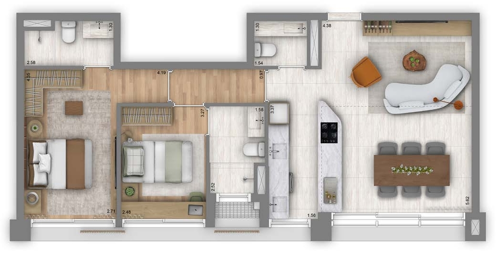 Planta 04 - 2 dorm 80m
