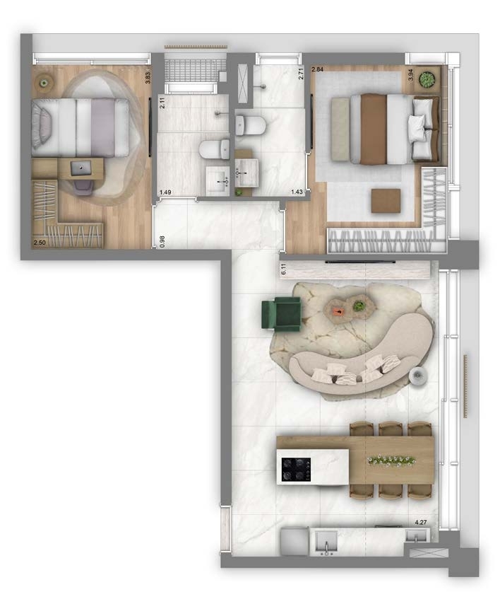 Planta 02 - 2 dorm 69m