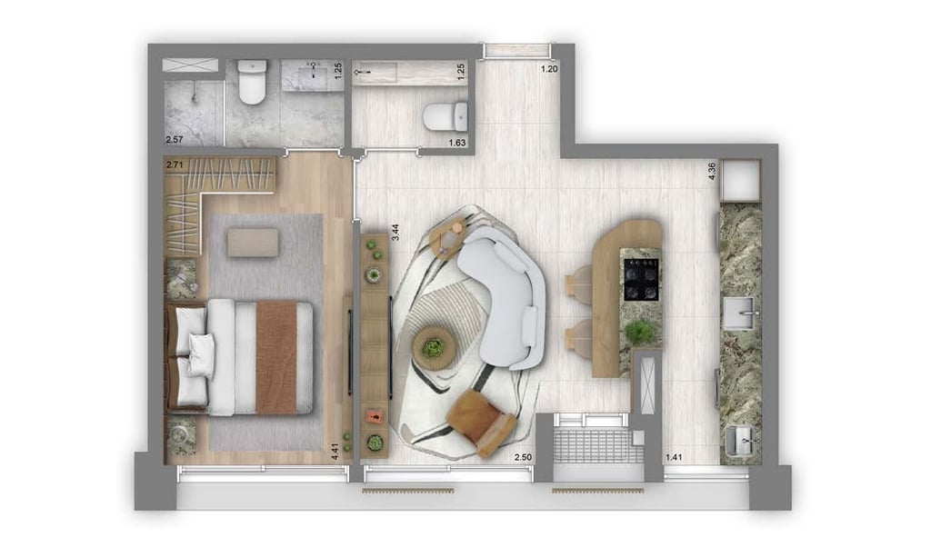 Planta 01 - 1 dorm 54m