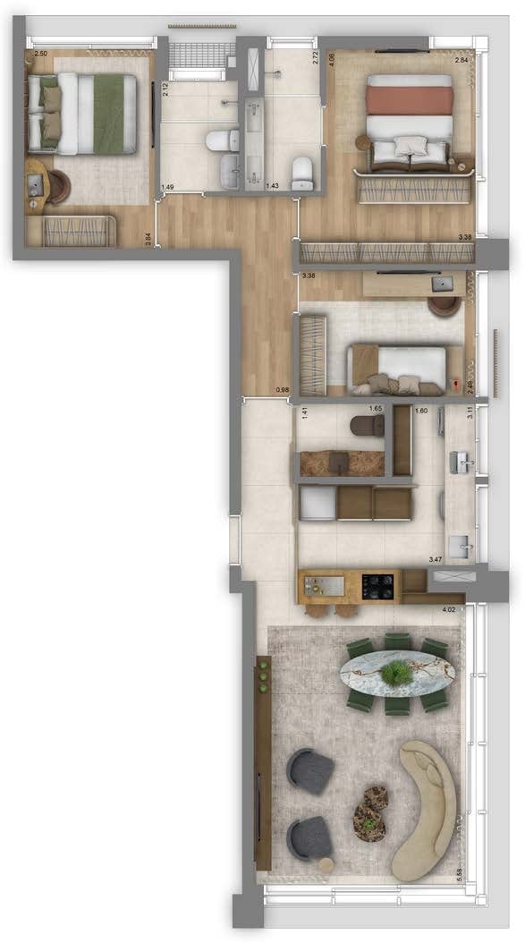 Planta 05 - 3 dorm 98m