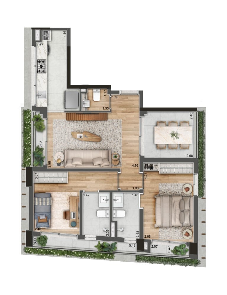 Planta 04 - 2 dorm 89,79m
