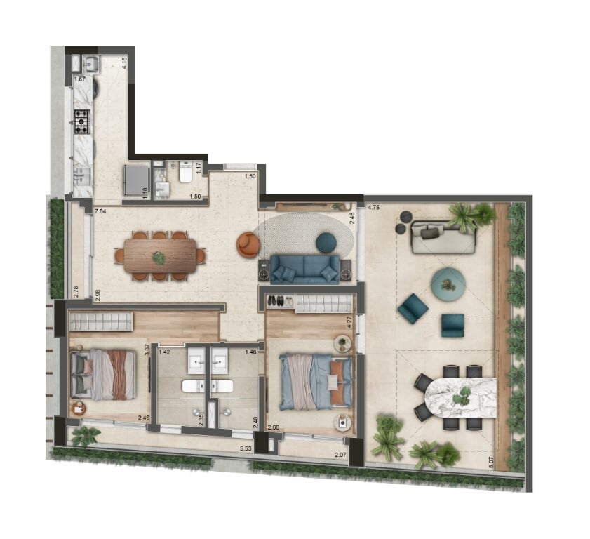 Planta 10 - 2 dorm 131m - garden