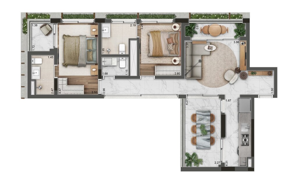 Planta 06 - 2 dorm 95,82m
