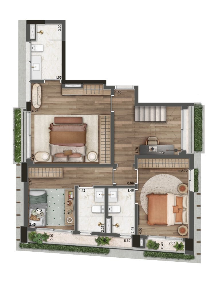 Planta 14 - 3 dorm 182,34m - duplex - inferior