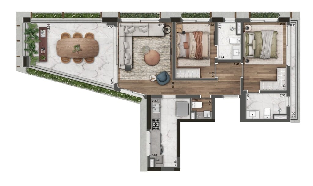 Planta 08 - 2 dorm 101,83m