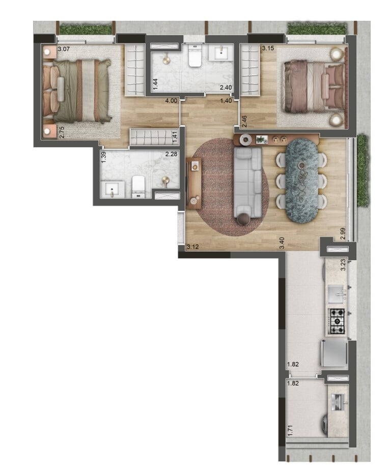 Planta 03 - 2 dorm 64,37m