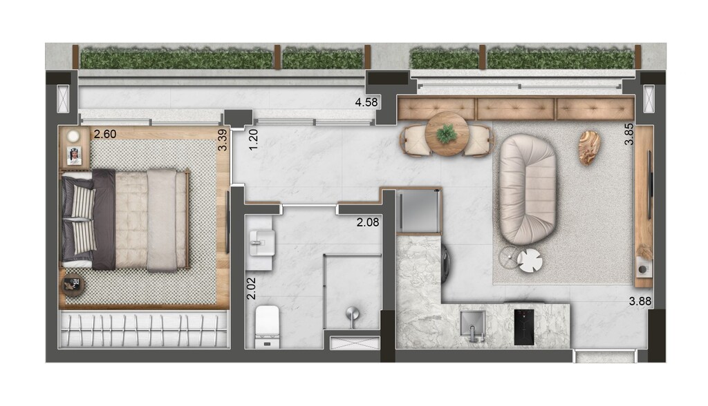 Planta 01 - 1 dorm 43,84m