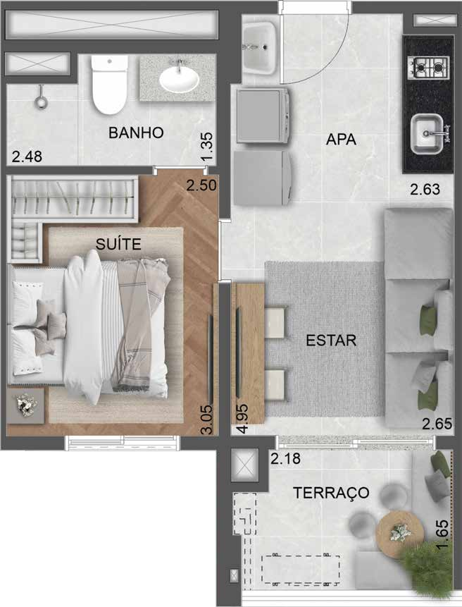Planta 01 - 1 dorm 32m
