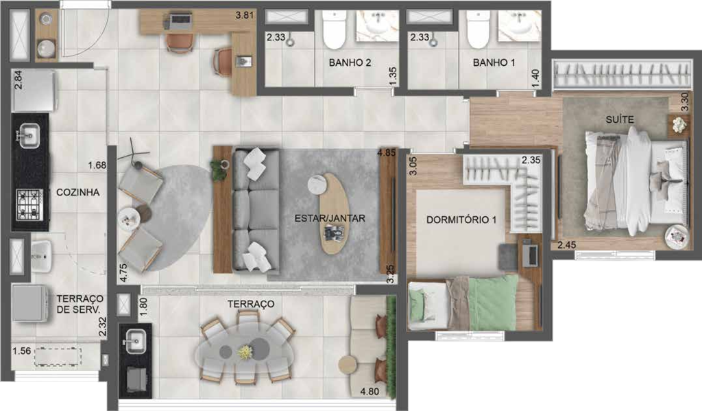 Planta 04 - 2 dorm 71m