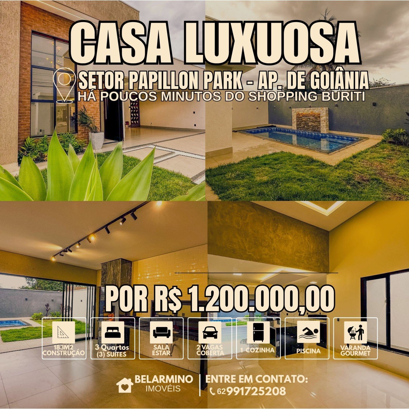 Casa para Venda, em Aparecida de Goiânia, bairro Papillon Park, 3 dormitórios, 4 banheiros, 3 suítes, 2 vagas