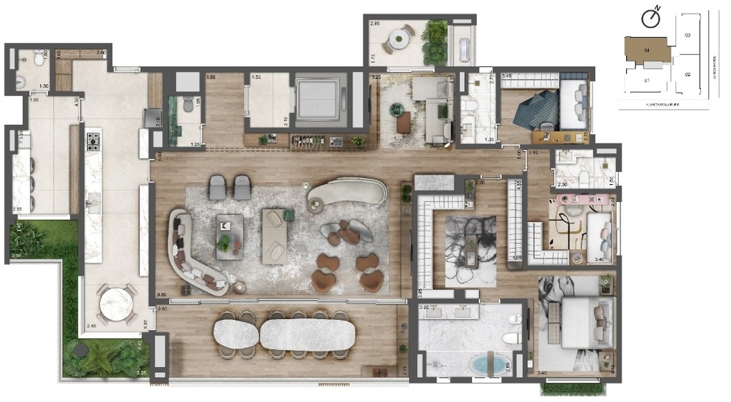 Planta 01 - 3 dorm 272m