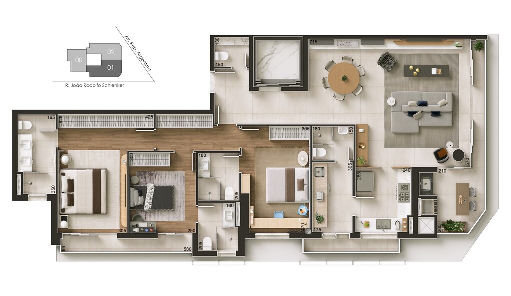 Planta 07 - 3 dorm 159m