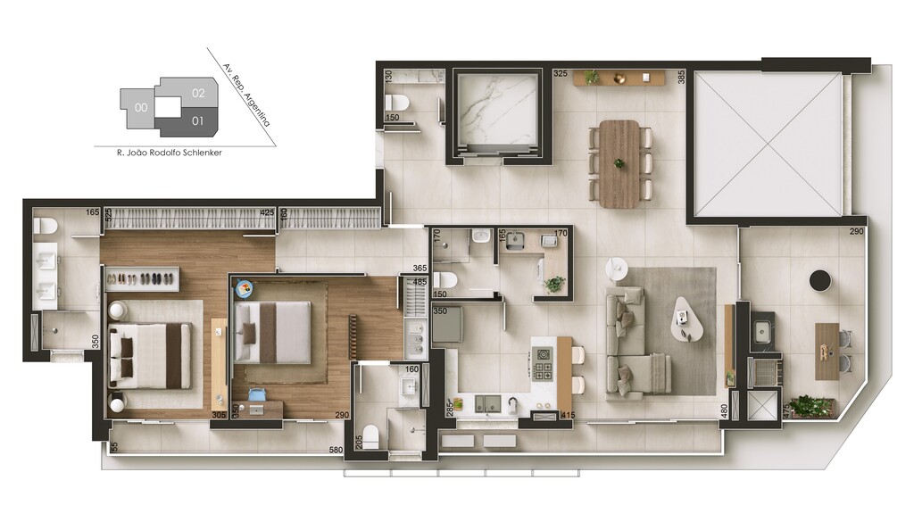 Planta 02 - 2 dorm 146m