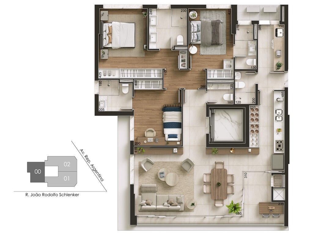 Planta 01 - 3 dorm 141m