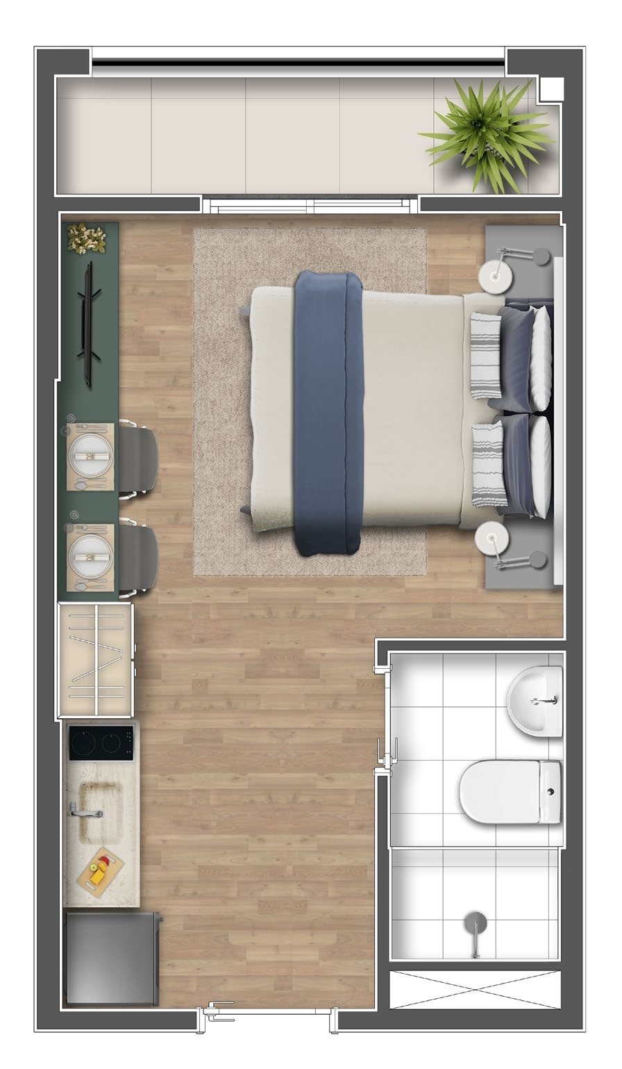 Planta 02 - 1 dorm 21,55m