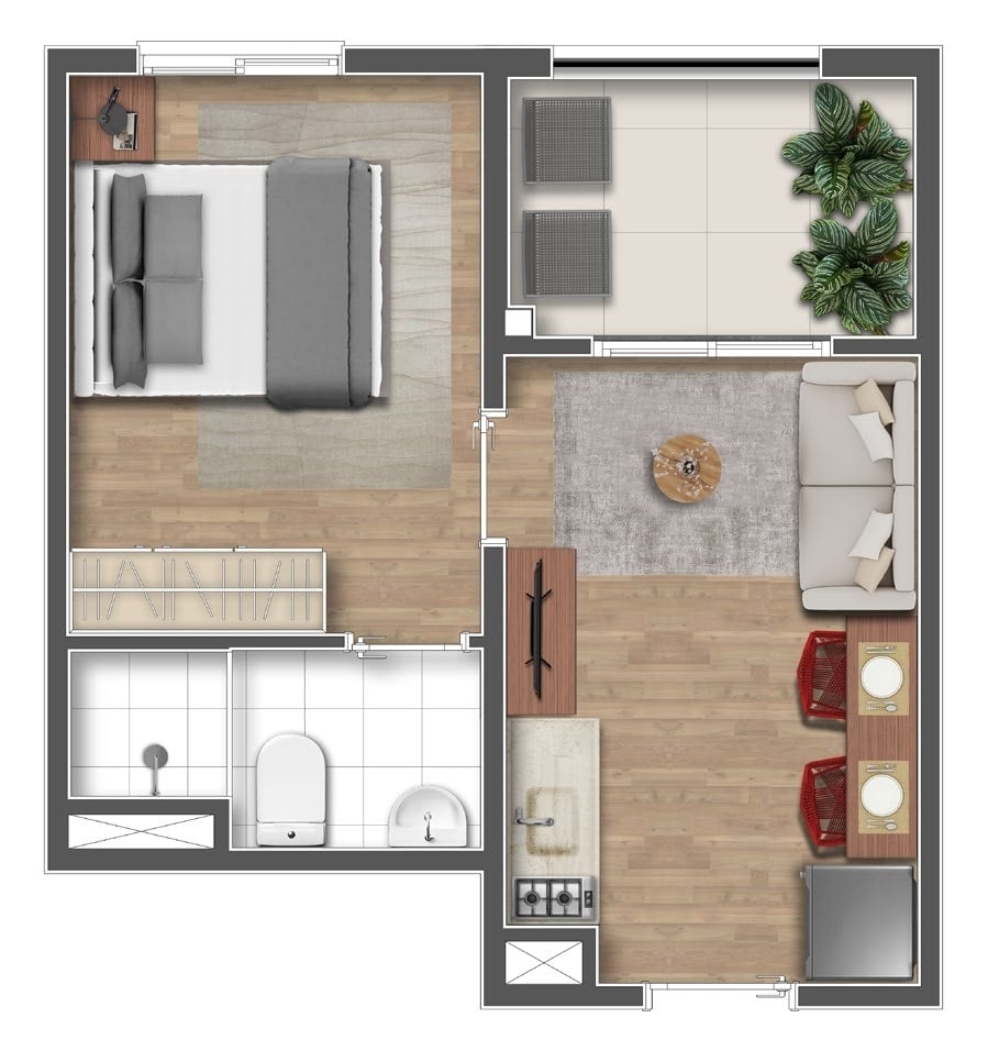 Planta 04 - 1 dorm 26,27m
