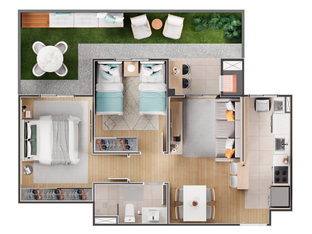 Planta 03 - 2 dorm 62,3m - garden